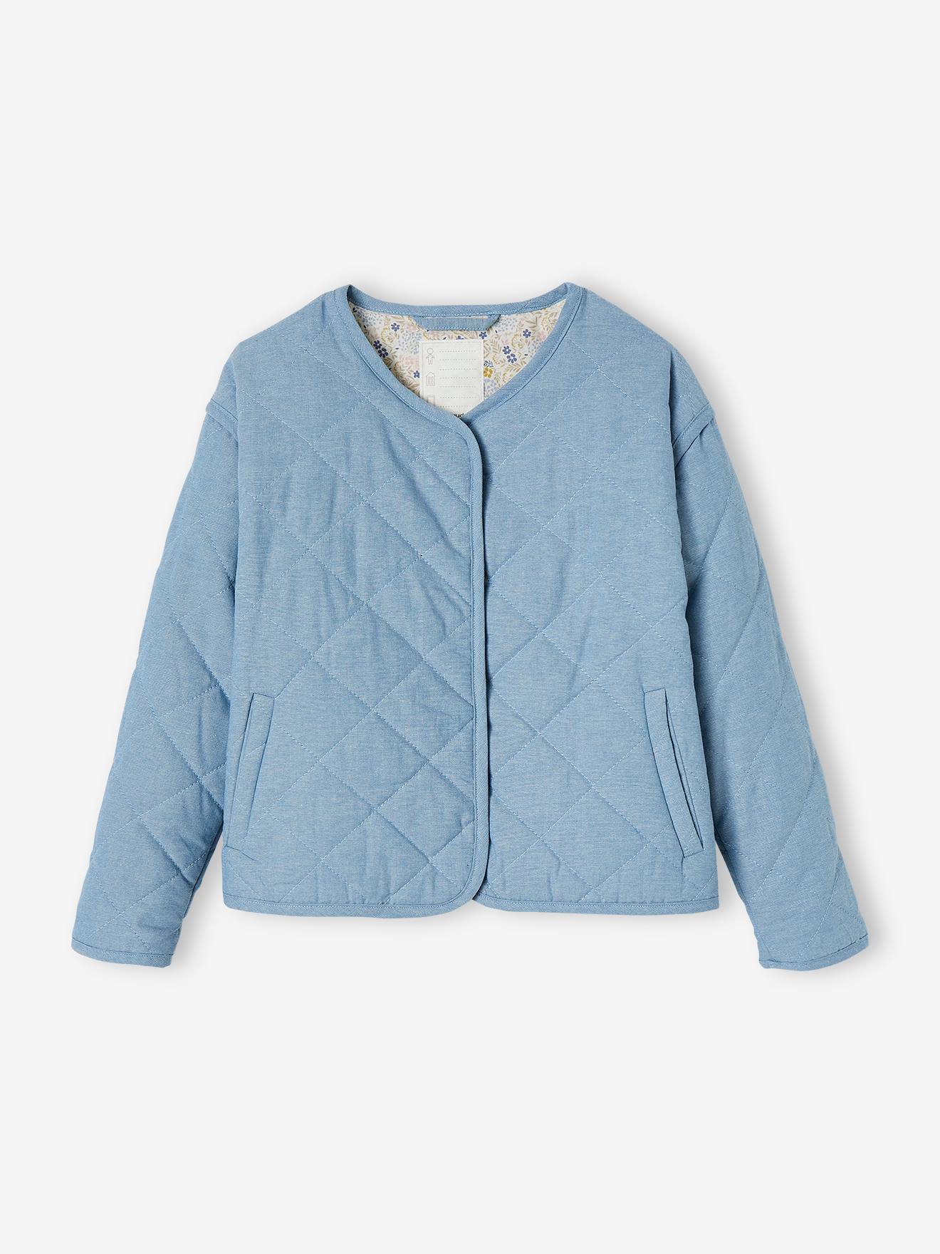 Veste matelassée en chambray fille doublure fleurie double stone