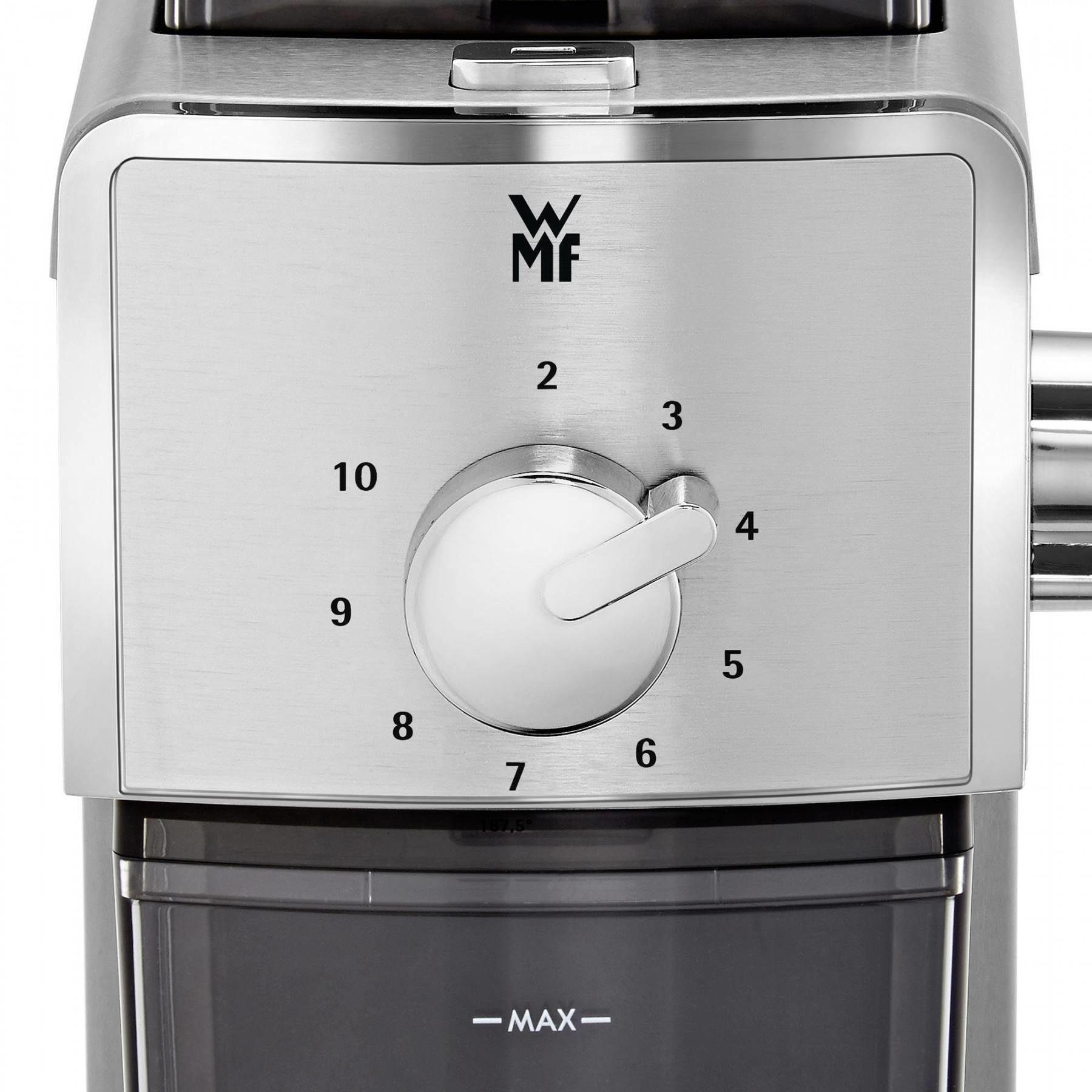 WMF Kaffeemühle Stelio, 110 W, Scheibenmahlwerk, 180,00 g Bohnenbehälter, Aromaschonend, Scheibenmahlwerk aus Stahl