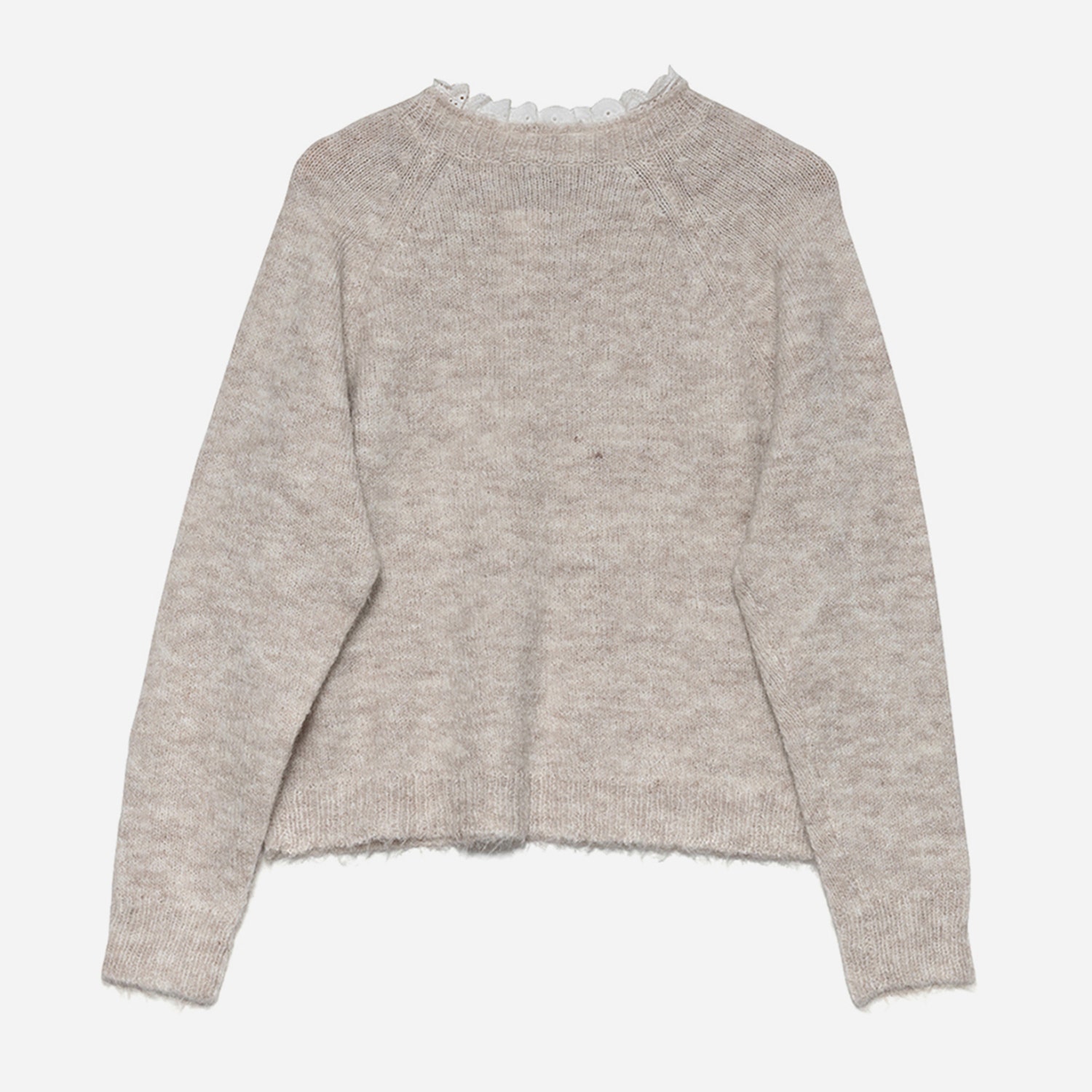 Pull TEXTO beige tricot avec col dentelle