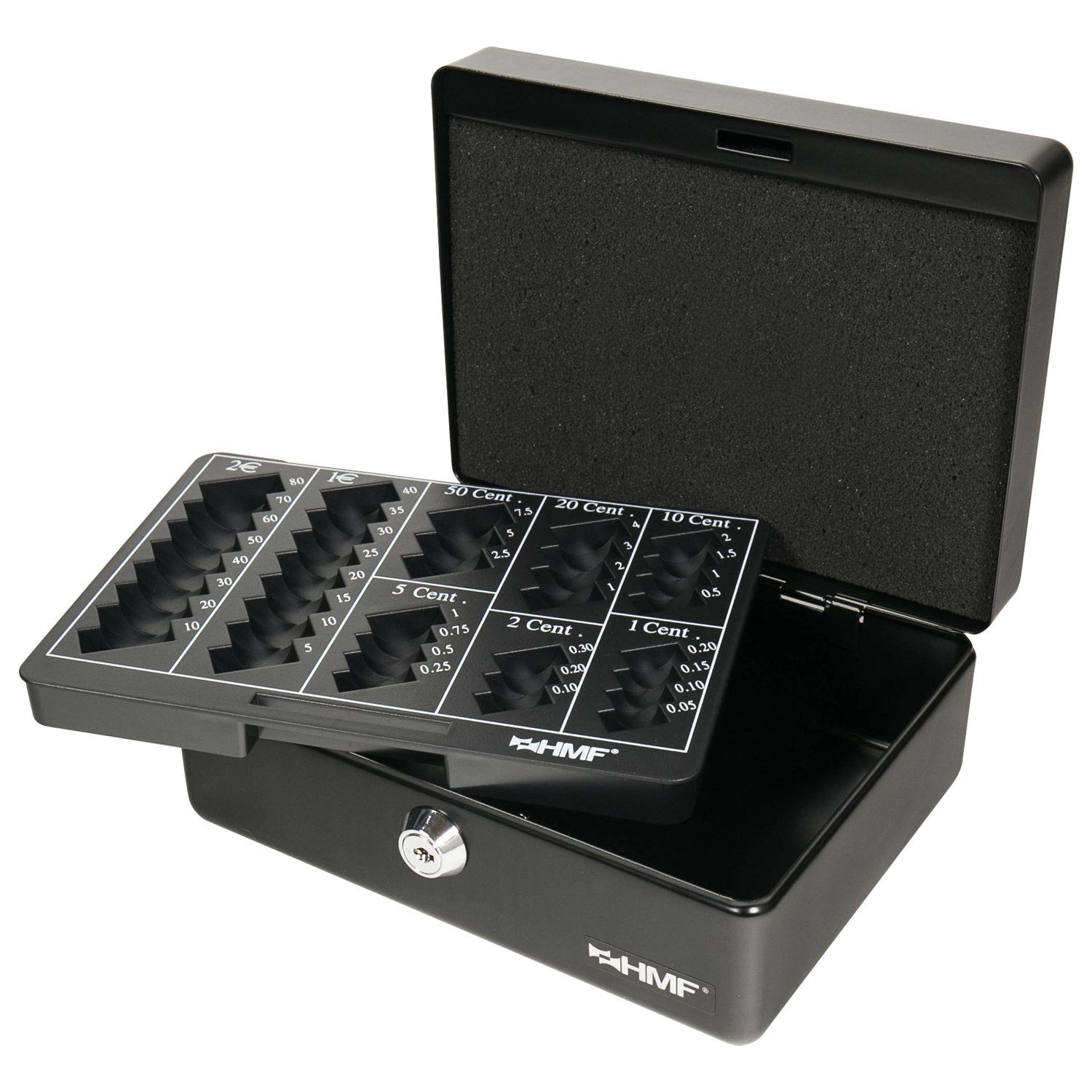 HMF Geldkassette Abschließbare Bargeldkasse mit Münzzählbrett, robuste Geldbox mit Schlüssel, 20x16x9 cm