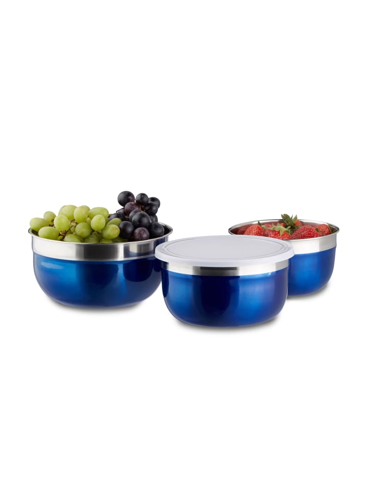 relaxdays 3 tlg. Schüssel Set Edelstahl in Blau günstig kaufen onesize