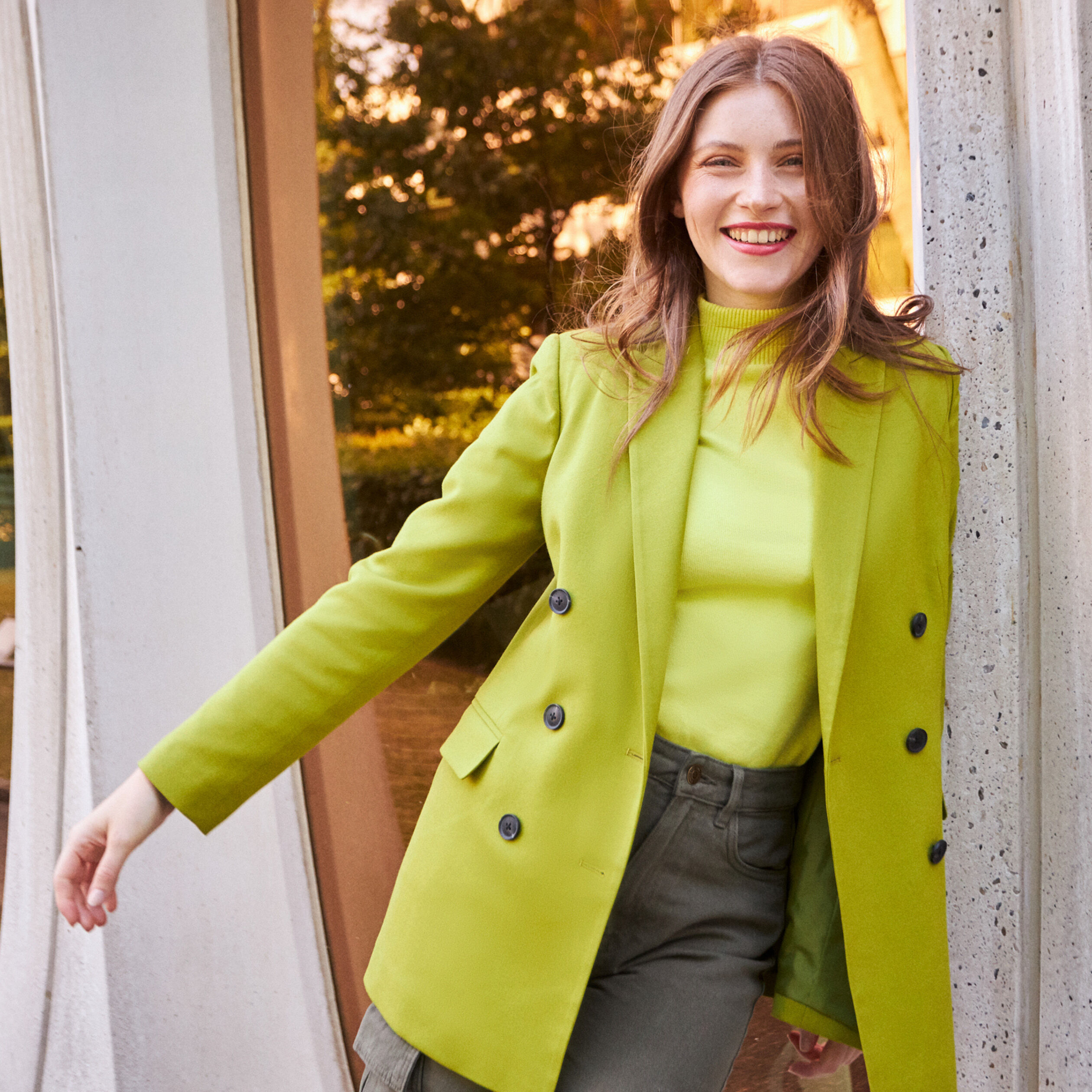 Veste blazer double boutonnage vert kaki femme | Cache Cache