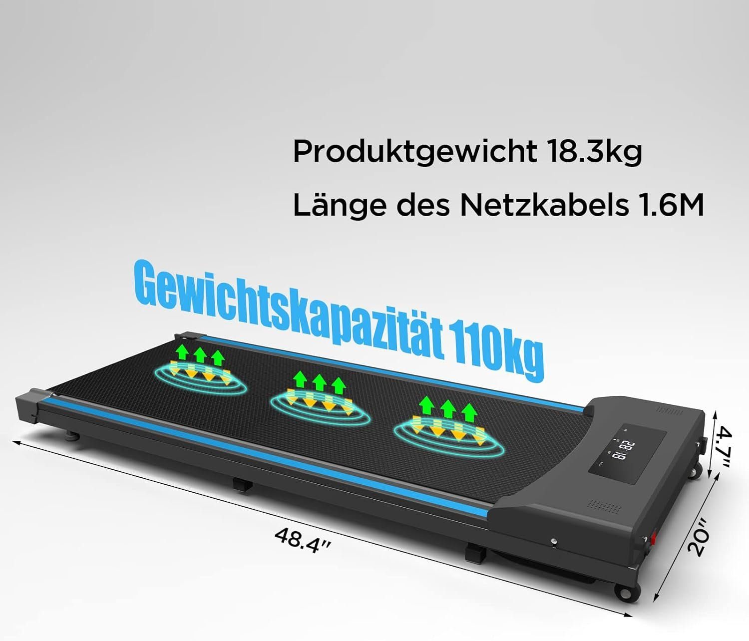 Tvdugim Laufband (Laufband für Zuhause,Walking Pad, Laufband Schreibtisch, 1-8 km/h 550W), Motor mit Fernbedienung und LCD-Anzeige (Blau)