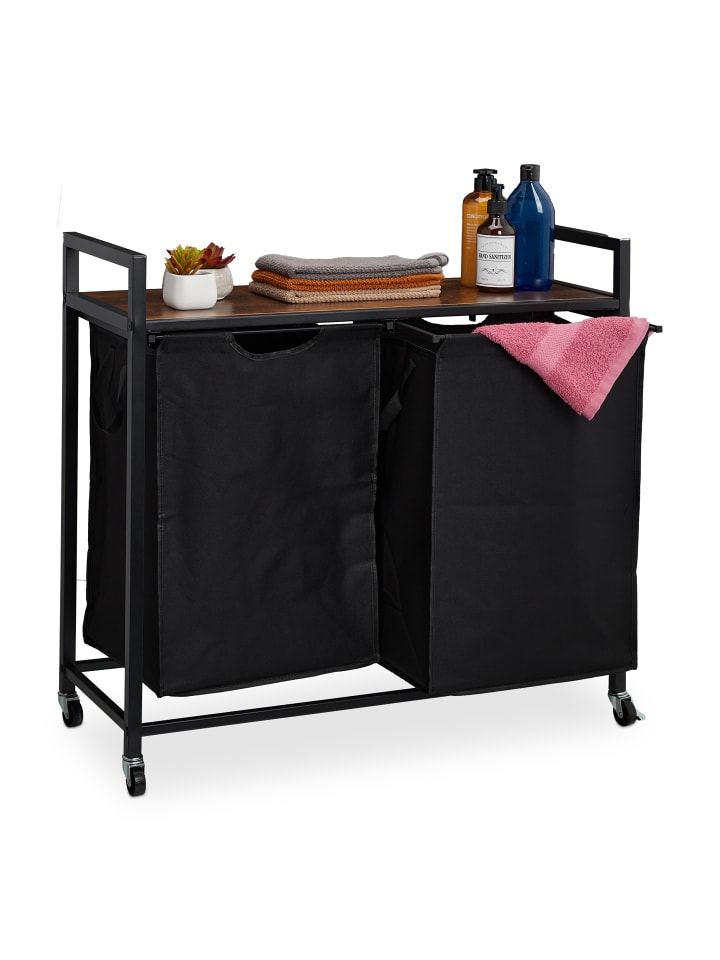 relaxdays Wäschekorbregal in Schwarz/ Braun - (B)80 x (H)74,5 x (T)33 cm günstig kaufen onesize