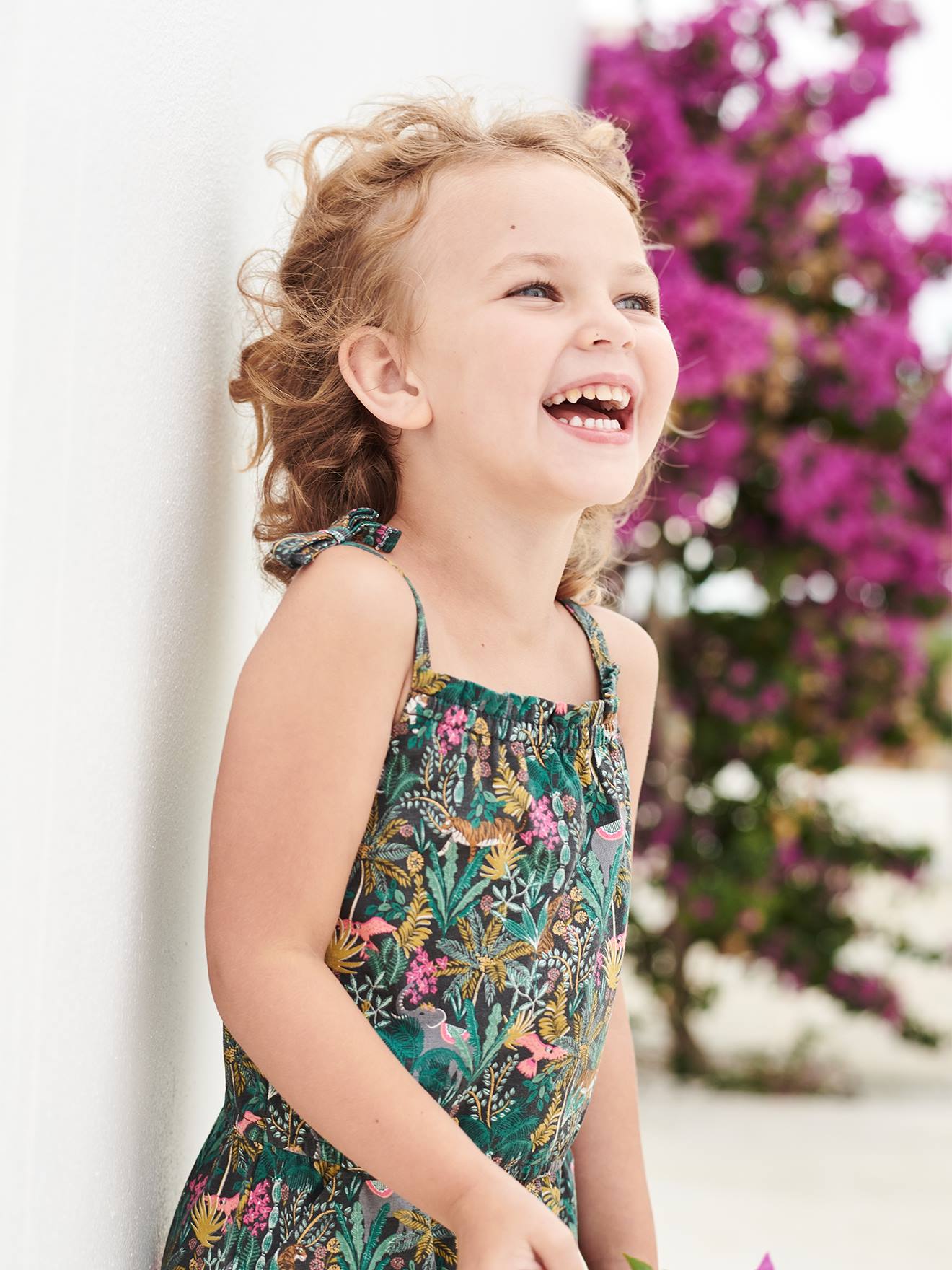 Combi-short à bretelles fille beige imprimé