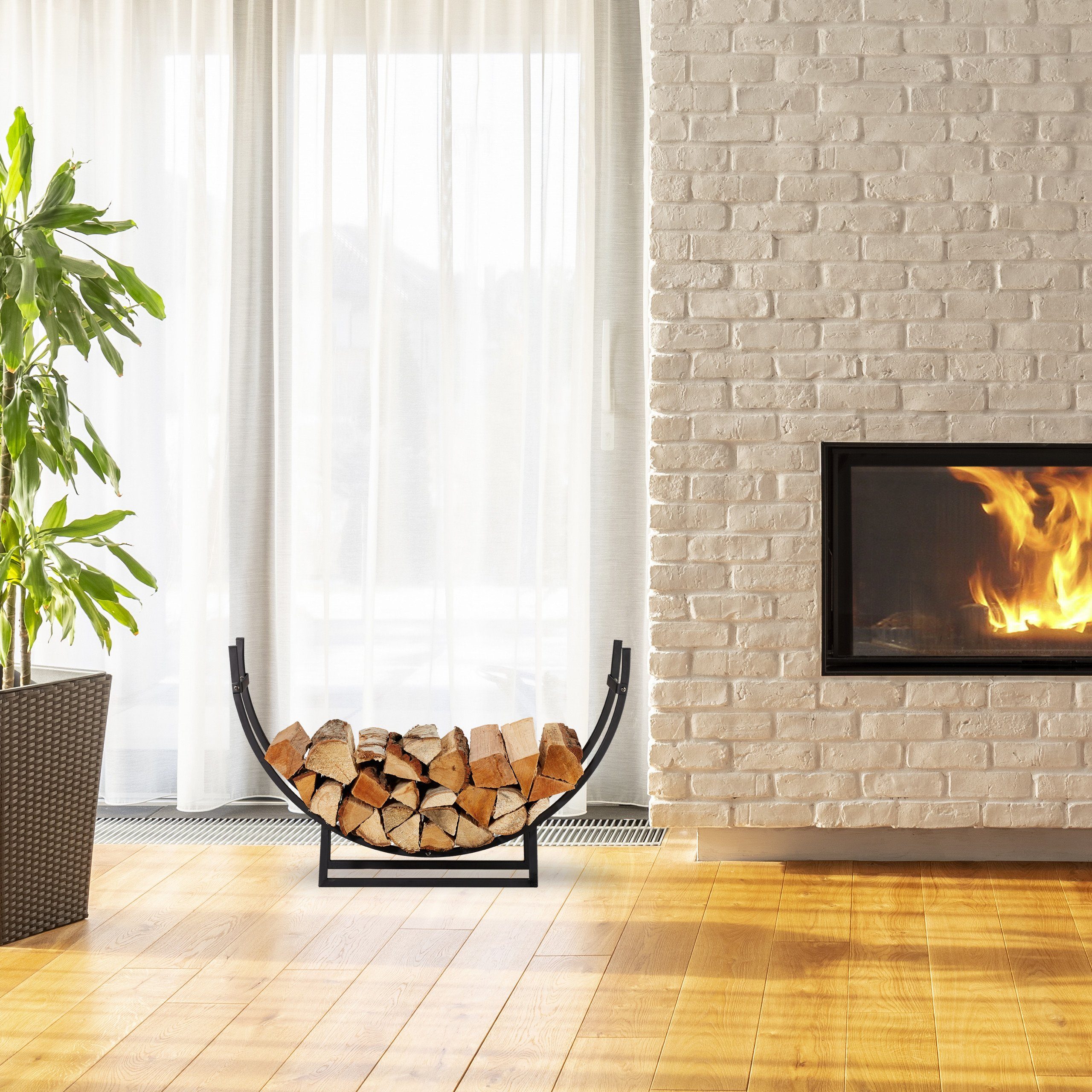 relaxdays Kaminholzregal Kaminholzregal halbrund, BxTxH:92x21x55 cm