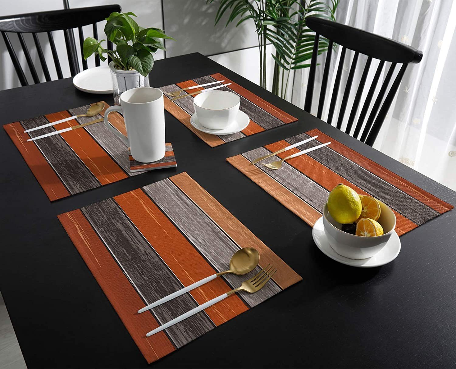 TOPMELON Tischsitz Tischsets 4er Set, Holzstreifen Tischsets abwaschbar