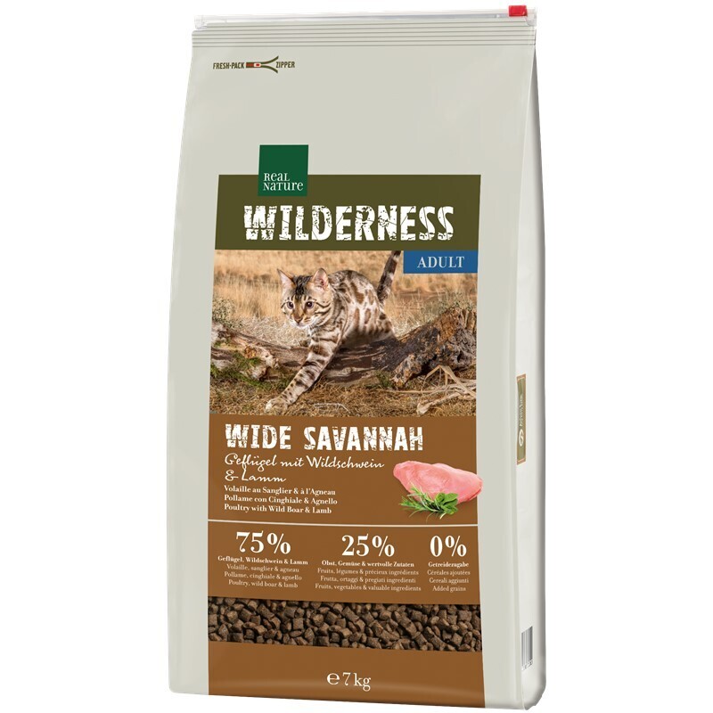 REAL NATURE Trockenfutter REAL NATURE WILDERNESS Adult Wide Savannah Geflügel mit Wildschwein und Lamm 7 kg