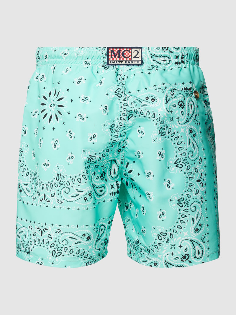 Badehose mit Allover-Print Modell 'CAPRESE' in türkis