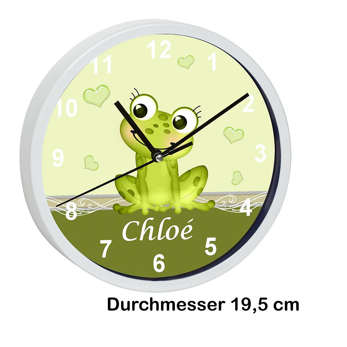 Kinder Wanduhr personalisiert mit Name Frosch