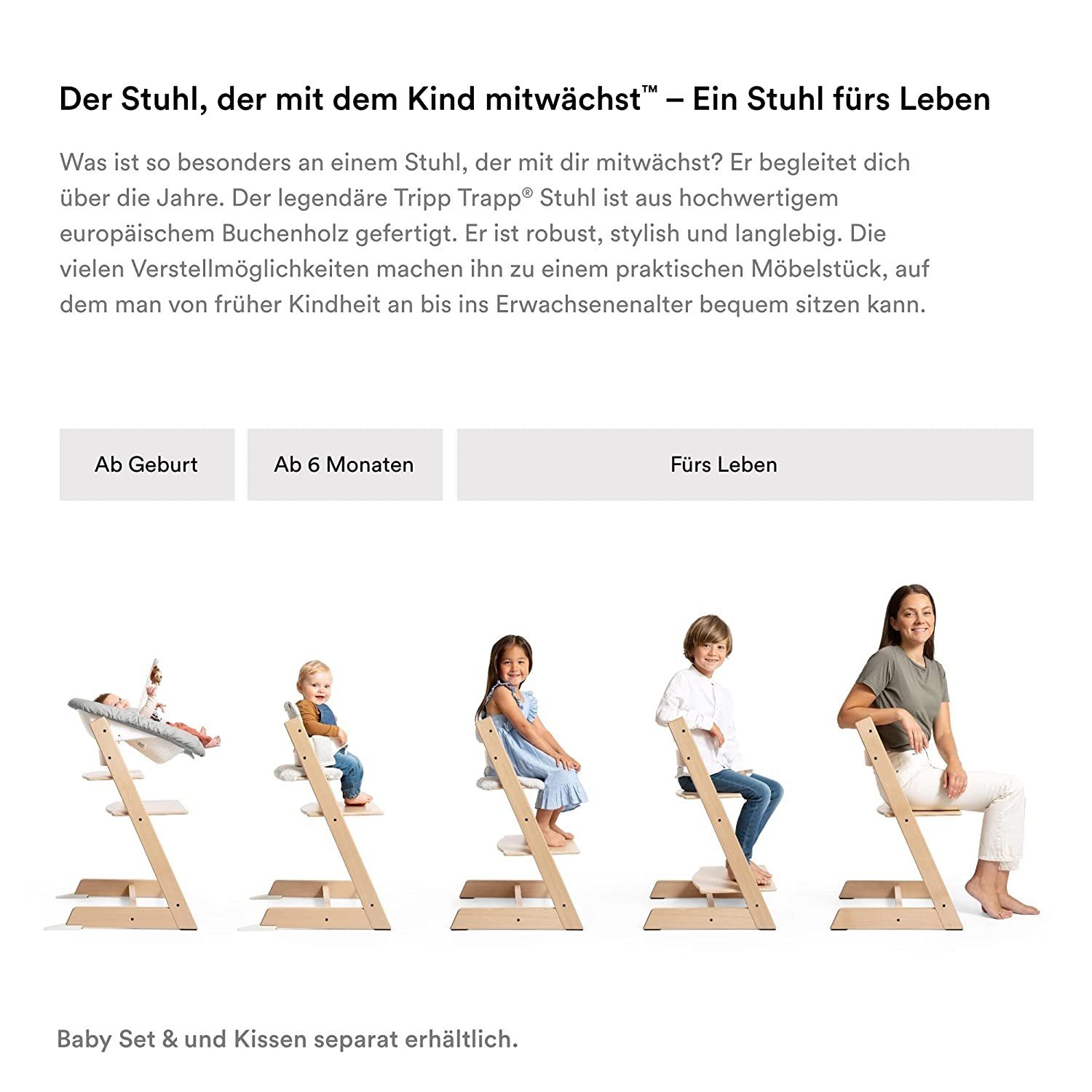 Stokke Hochstuhl Tripp Trapp® Kinderhochstuhl mit Newborn Set, Höhen- und tiefenverstellbare Sitz- und Fußplatten