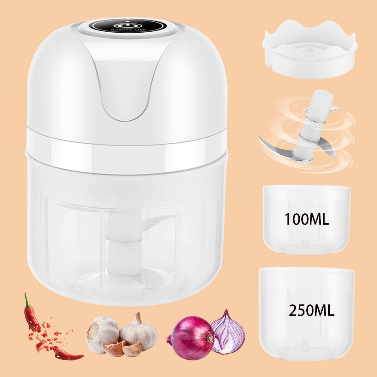 Bedee Zwiebelhacker Elektrischer Mini Knoblauchzerkleinerer Lebensmittelzerkleinerer, 23,00 W, Zerkleinerer mit USB-Anschluss, Mini-Küchenmaschine für Chili Zwiebel