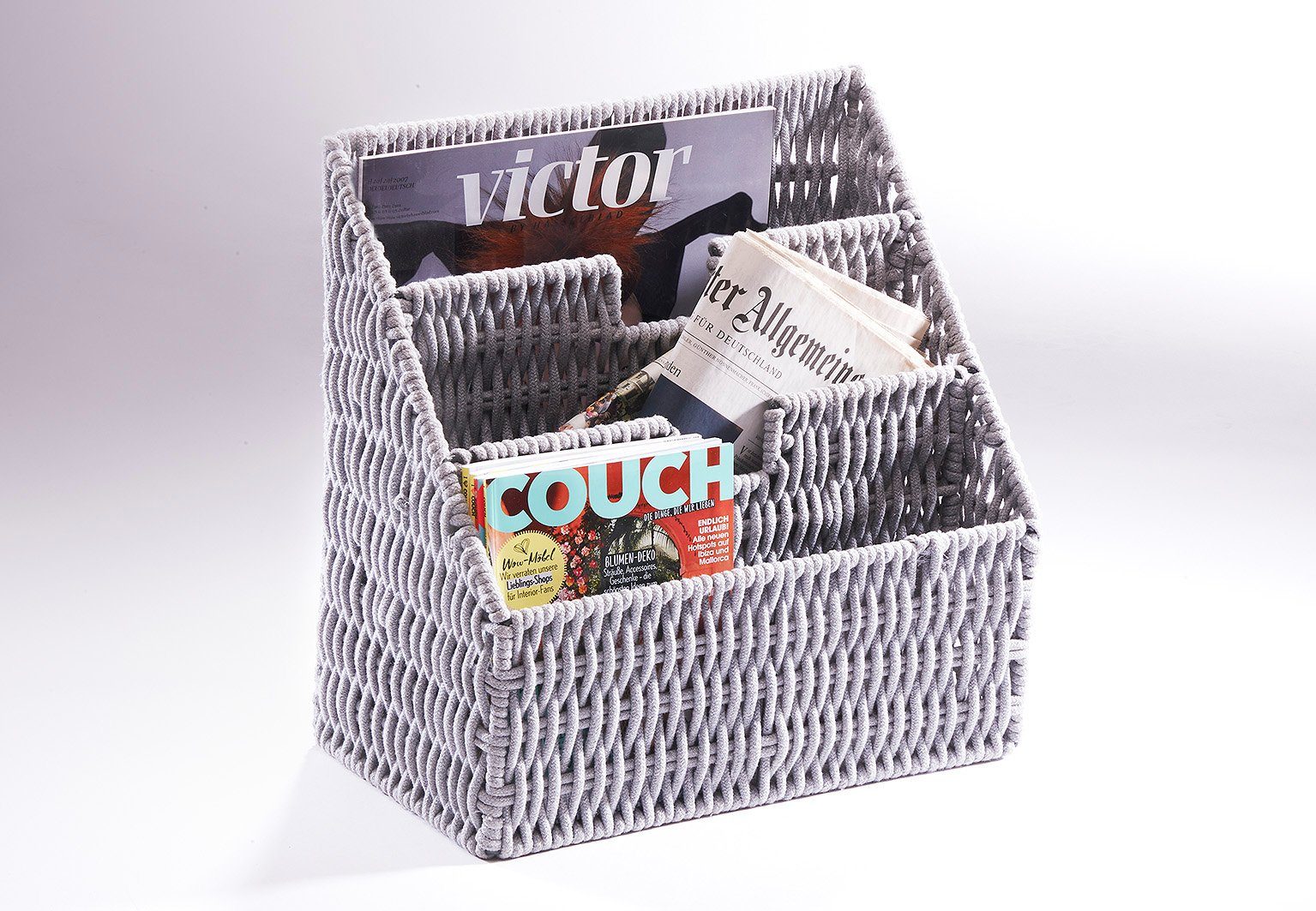 Kobolo Zeitungsständer Zeitungskorb geflochten aus Baumwolle 40x23x40 cm