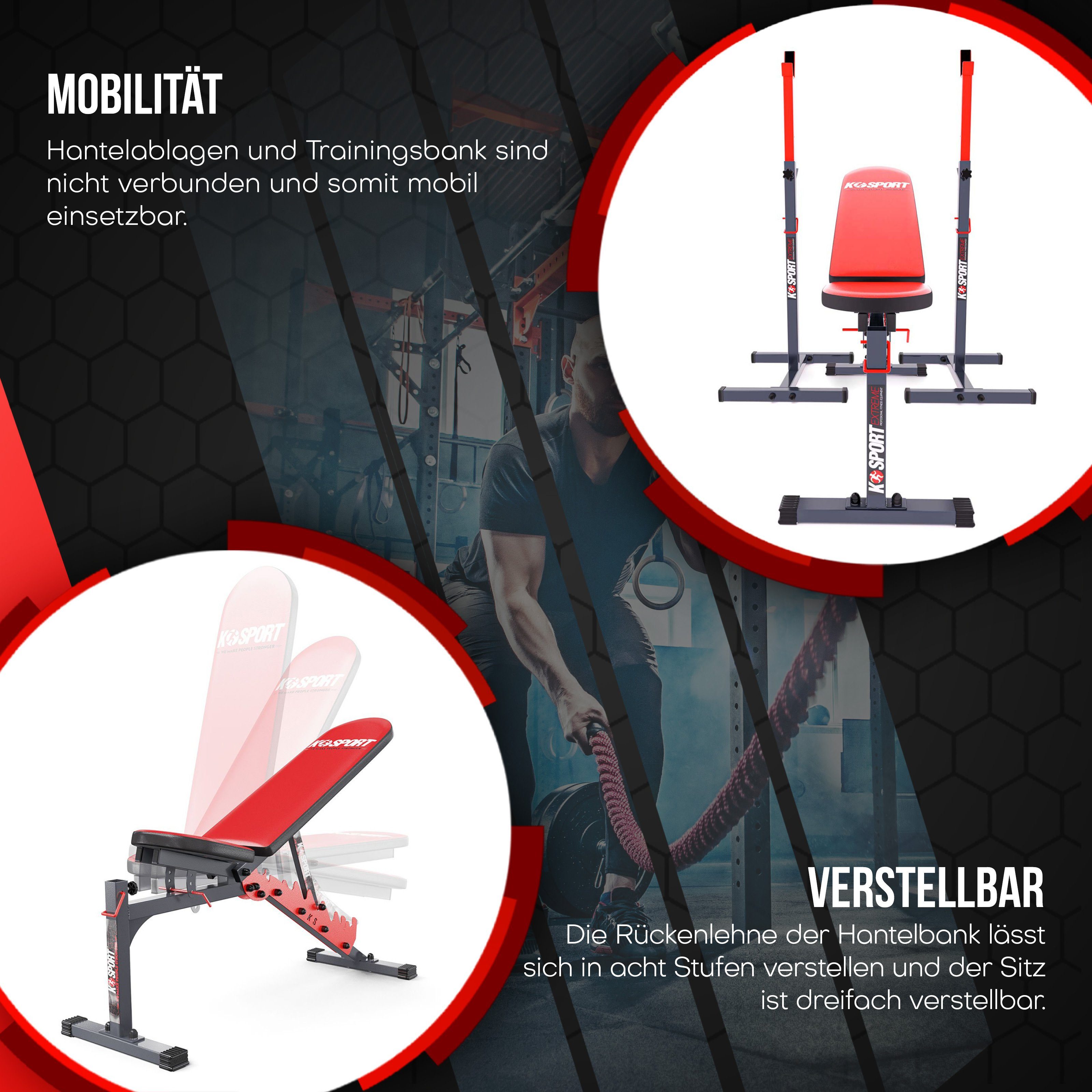 K-SPORT Trainingsbank Hantelständer (2 Stk) mit Hanteltrainingsbank, Made in EU!
