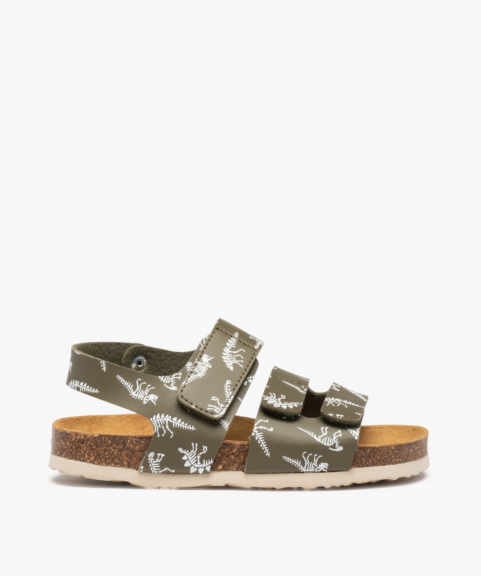 Sandales Garçon avec brides en cuir triple scratch kaki | GEMO