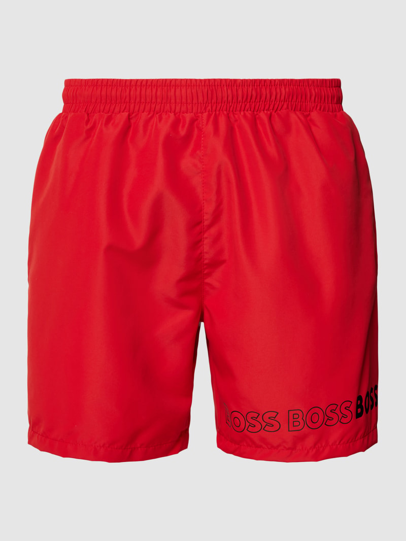 Badehose mit Label-Print Modell 'Dolphin' in rot