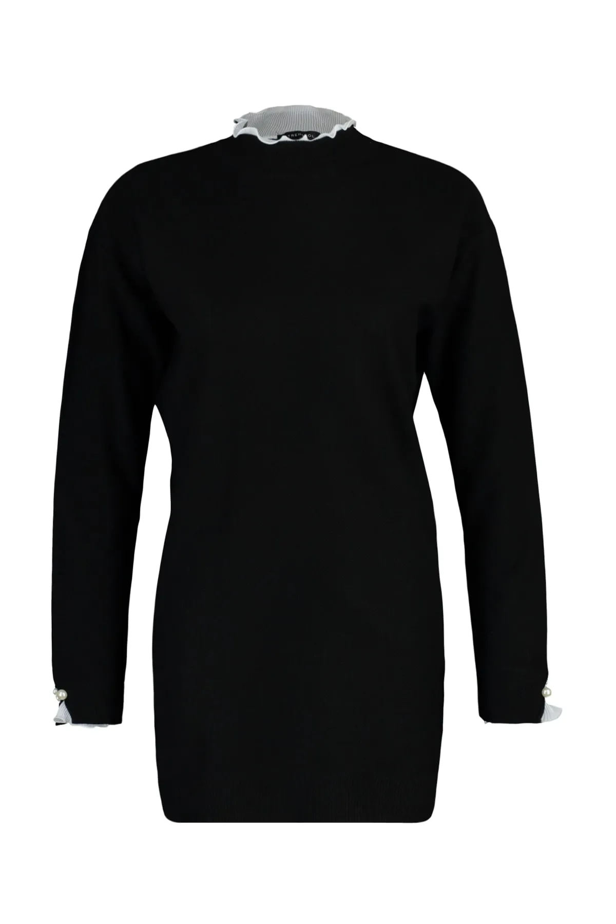 Trendyol Modest  Strickpullover mit schwarzen Ärmeln und Perlendetails TCTAW23AK00027