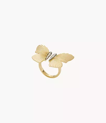Fossil Ring Metamorphosis Butterfly Statement Edelstahl goldfarben