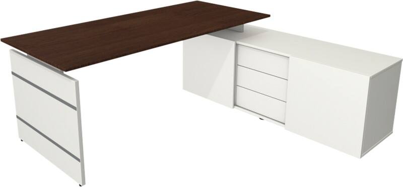 Kerkmann Form 4 Nicht Höhenverstellbar Schreibtisch Ecke Wenge Weiß 3 Schübe 1.950 x 1.770 x 740 mm