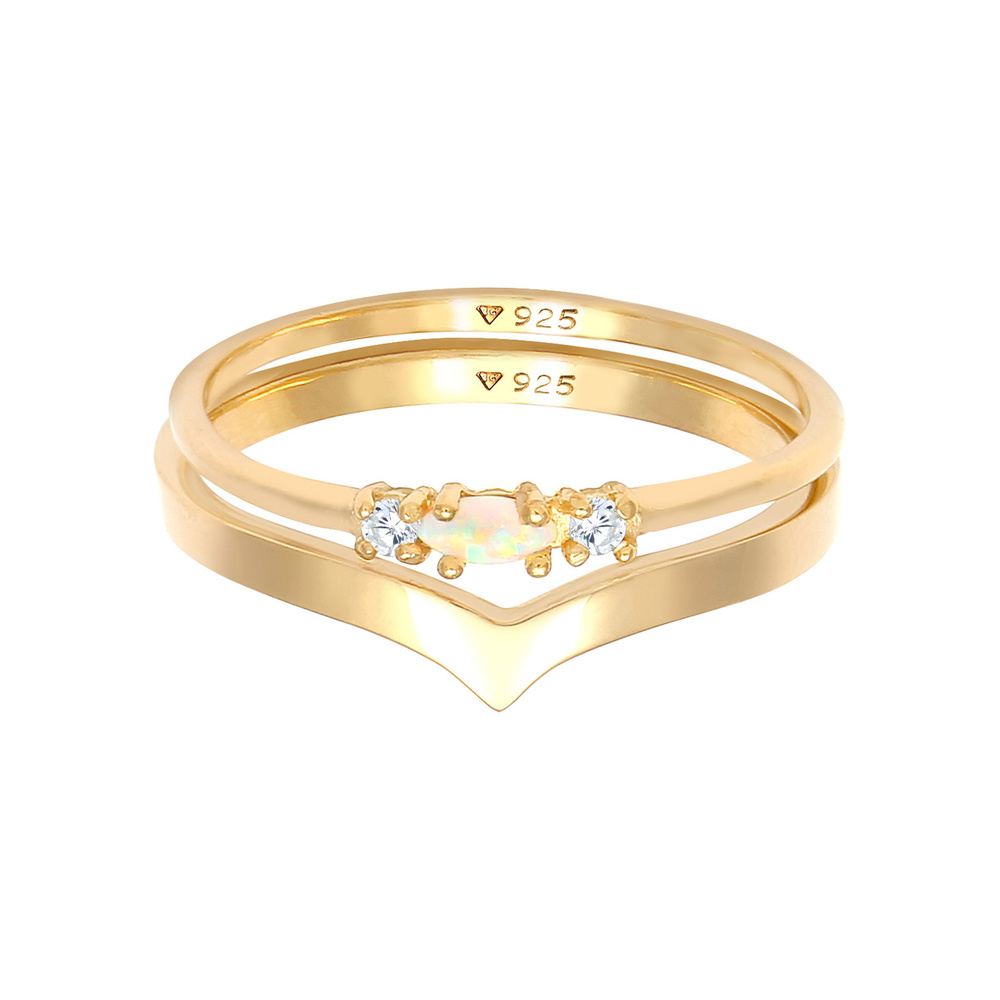 Elli Elli Bague Femmes Ensemble Marquise Forme de V Basique avec Opale Synthétique et  Bague