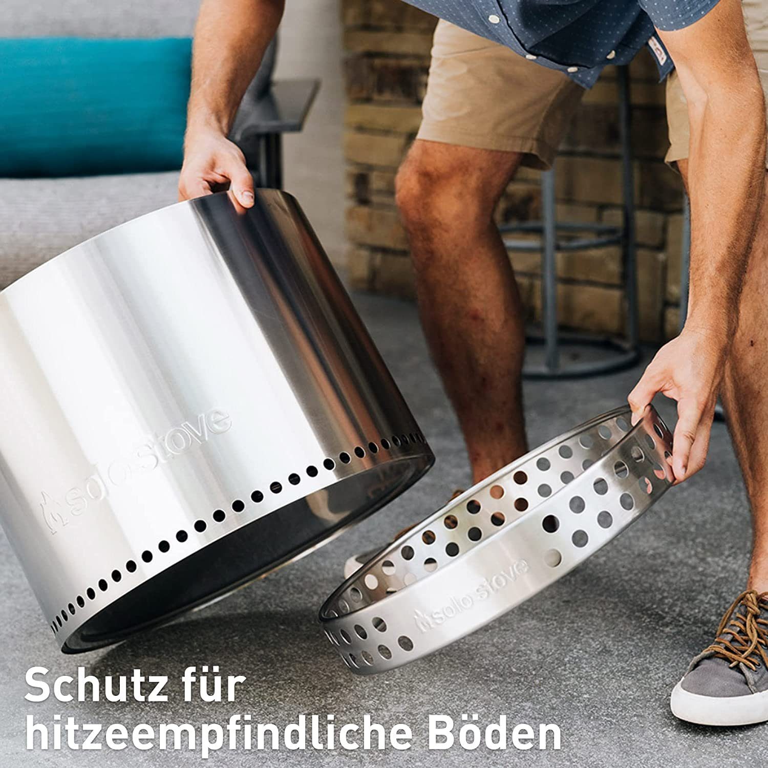 Solo Stove Feuerstelle Feuerschale Bonfire Outdoor-Kamin Edelstahl, mit Standfuß UVP 539€, (SONDERANGEBOT, nur für kurze Zeit, 1-St., für Terrasse, Garten, Feuertonne, Holzofen, Feuerkorb, Outdoor Kamin), Rostfrei, Feuerstelle, Terrassenofen für drau
