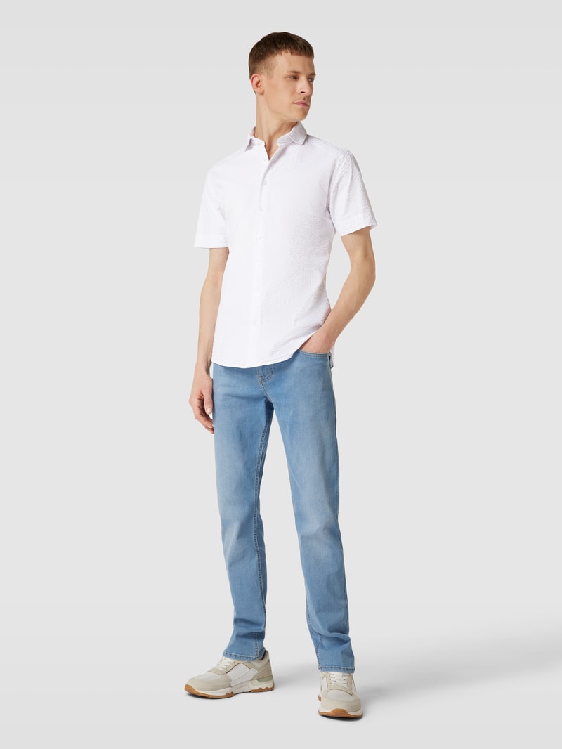 Slim Fit Freizeithemd mit Streifenmuster in weiß