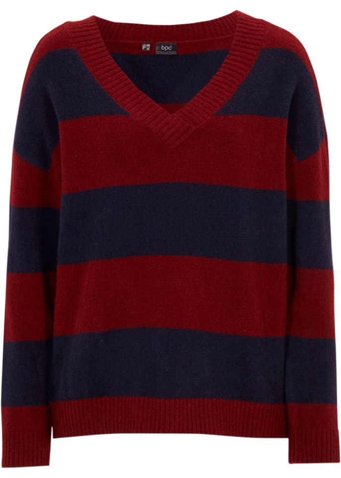 Gestreifter Pullover mit V-Ausschnitt