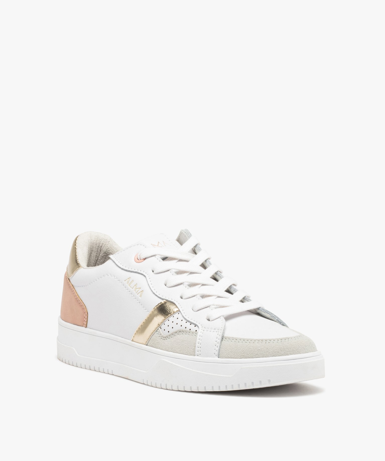 Baskets dessus cuir avec touches métallisées femme - Alma blanc | GEMO