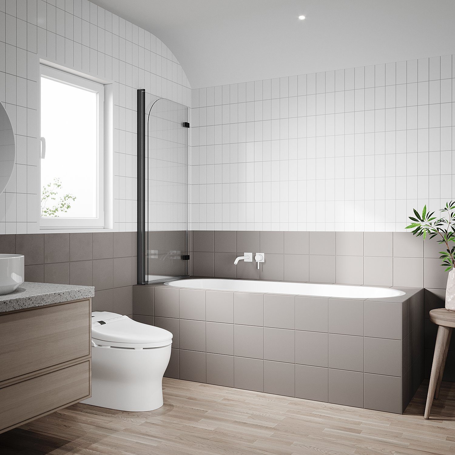 SONNI Badewannenaufsatz Badewannenfaltwand 2-teilig Faltbar, Schwarz, Breite 120cm NANO, Einscheibensicherheitsglas mit Nano Beschichtung, für Badezimmer, faltbar, Badewannenfaltwand, ohne/mit Seitenwand