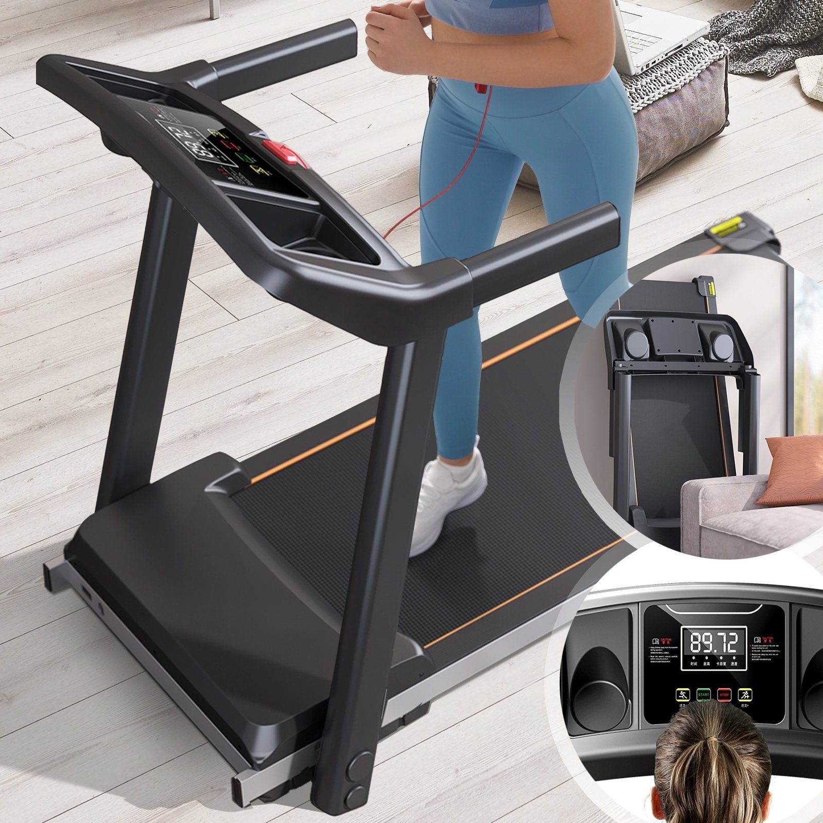 VENDOMNIA Laufband Treadmill - LCD-Display, 1000W, Lauffläche 100x38cm - (Trainingszeit, Distanz, Kalorienverbrauch, Geschwindigkeit), klappbar, elektrisch, bis 6Km/h