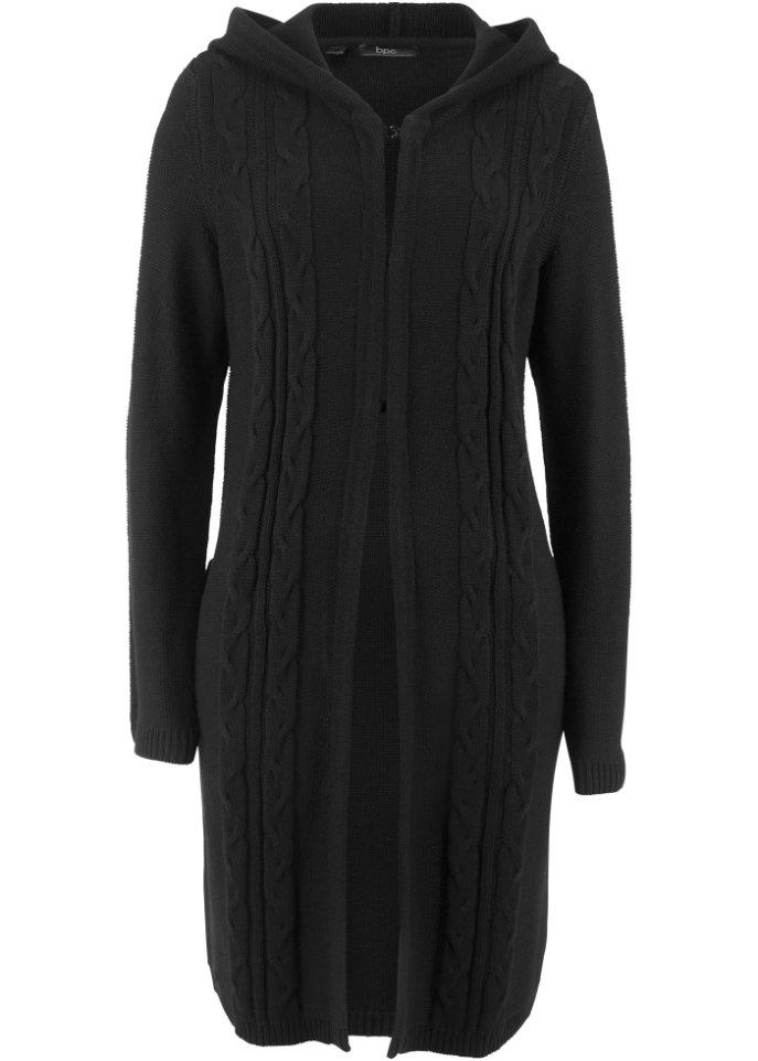 Longstrickjacke mit Kapuze
