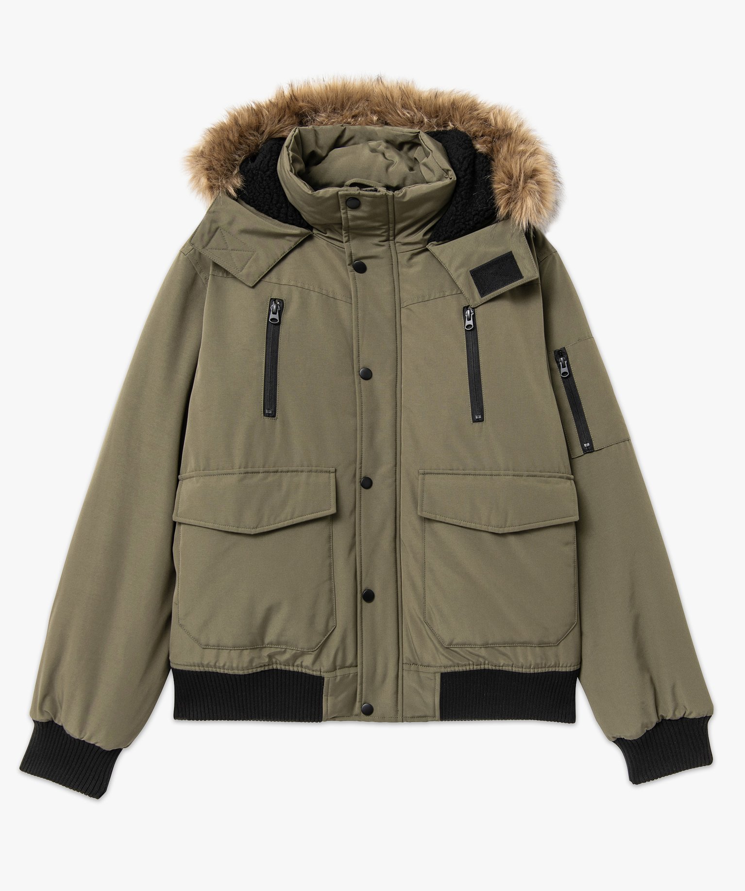 Blouson matelassé à capuche bordée de fourrure imitation ... kaki | GEMO