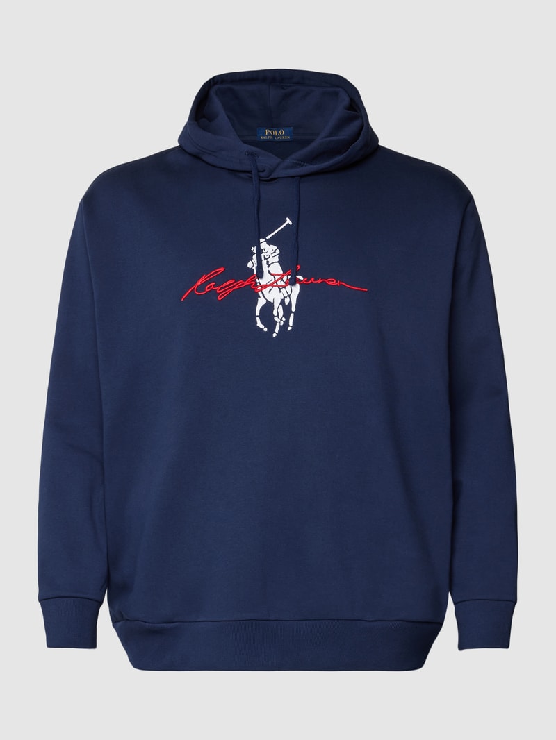 PLUS SIZE Hoodie mit Label-Stitching in marineblau