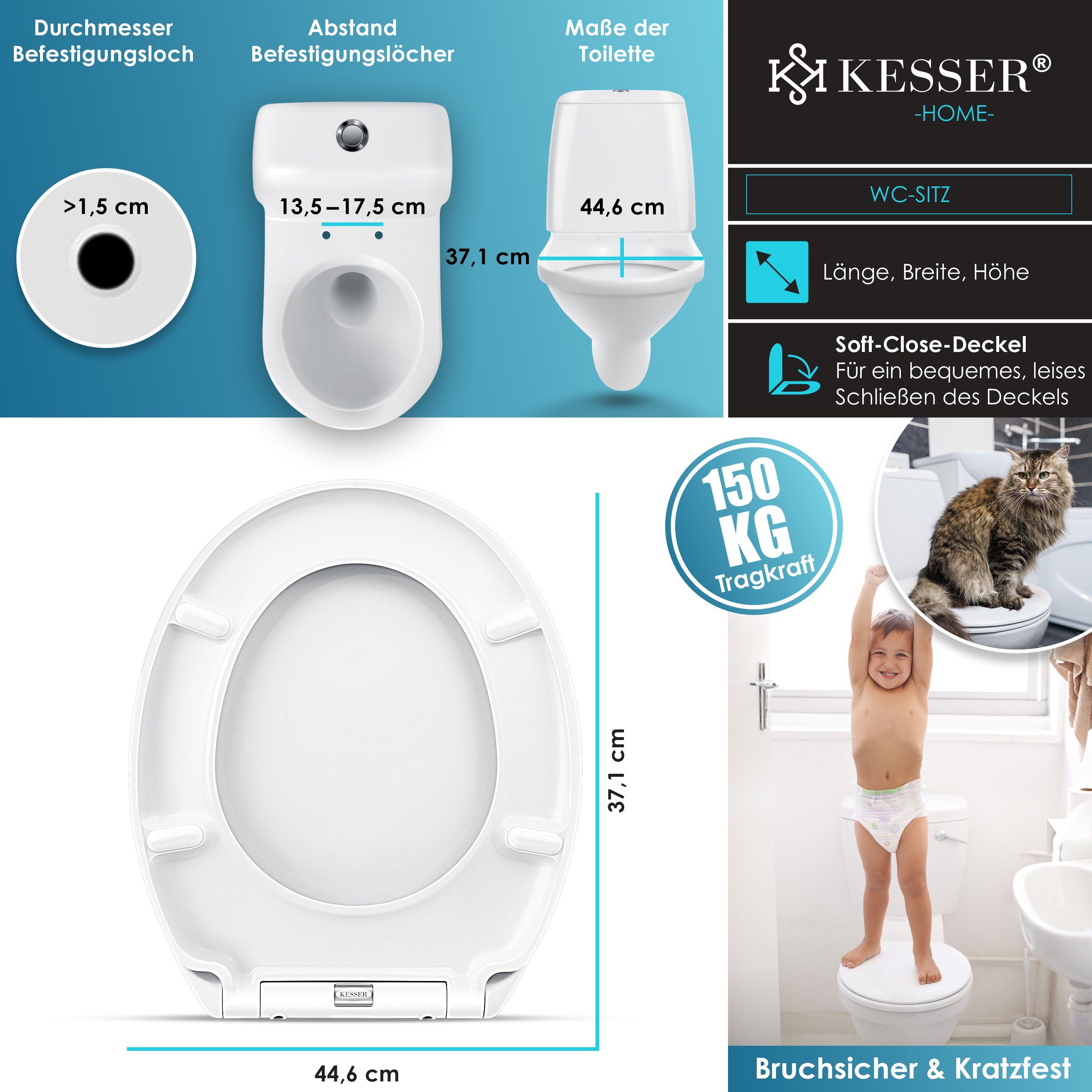 KESSER WC-Sitz, WC Sitz mit Absenkautomatik Toilettendeckel Quick-Release