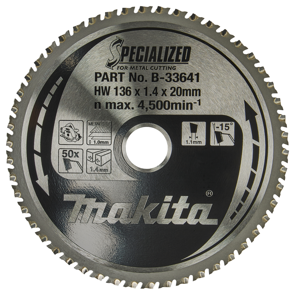 Makita Tilbehør B-33641 Sirkelsagblad Tynn Stålplate Spesialisert 136x20x1.4 50T -15g