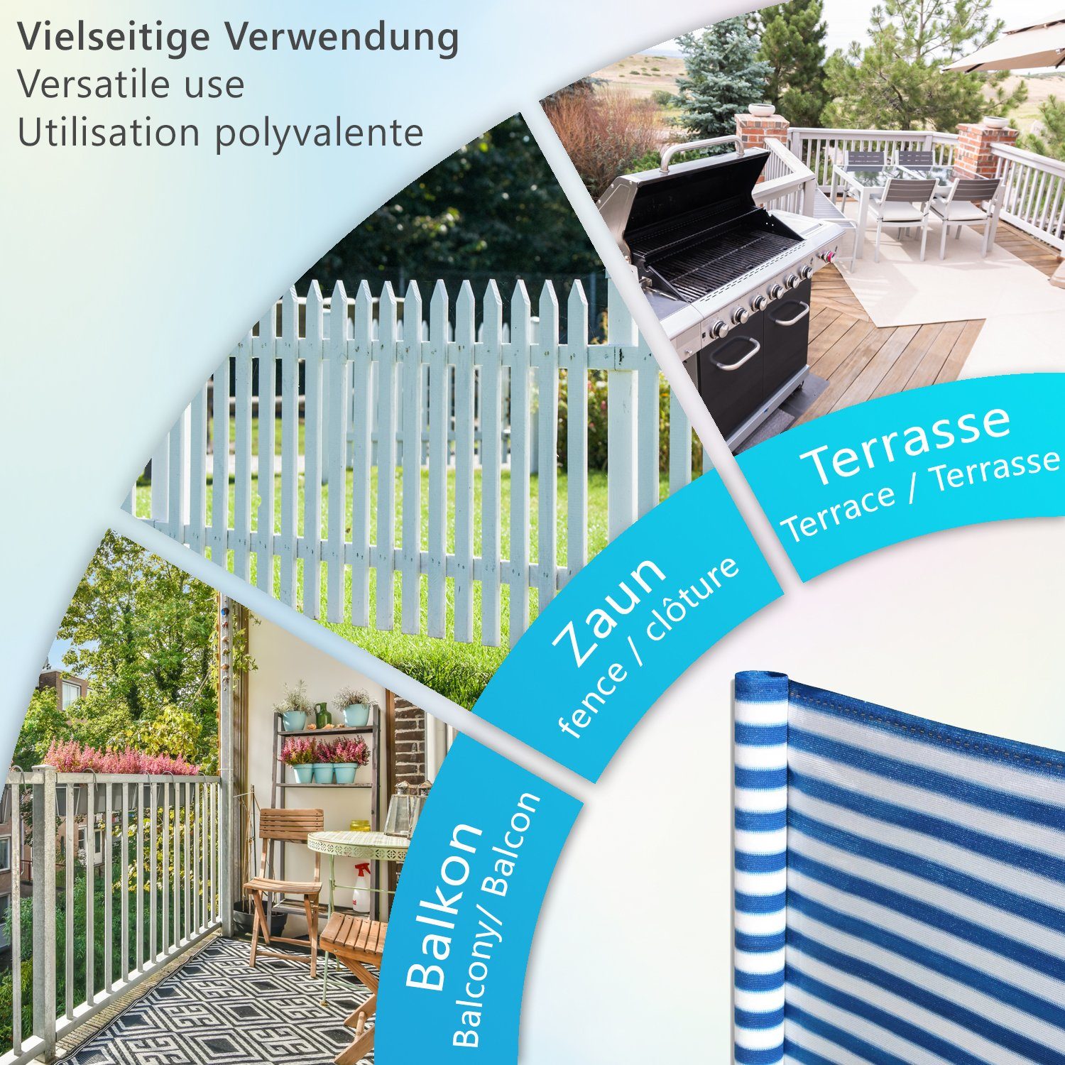 NYVI Balkonsichtschutz Balkon Sichtschutz ViewCover 90x500 cm - Ohne Bohren & Wetterfest HDPE (1-St) Balkonbespannung, Sichtschutz & Windschutz für Balkon, Terrasse, Zaun