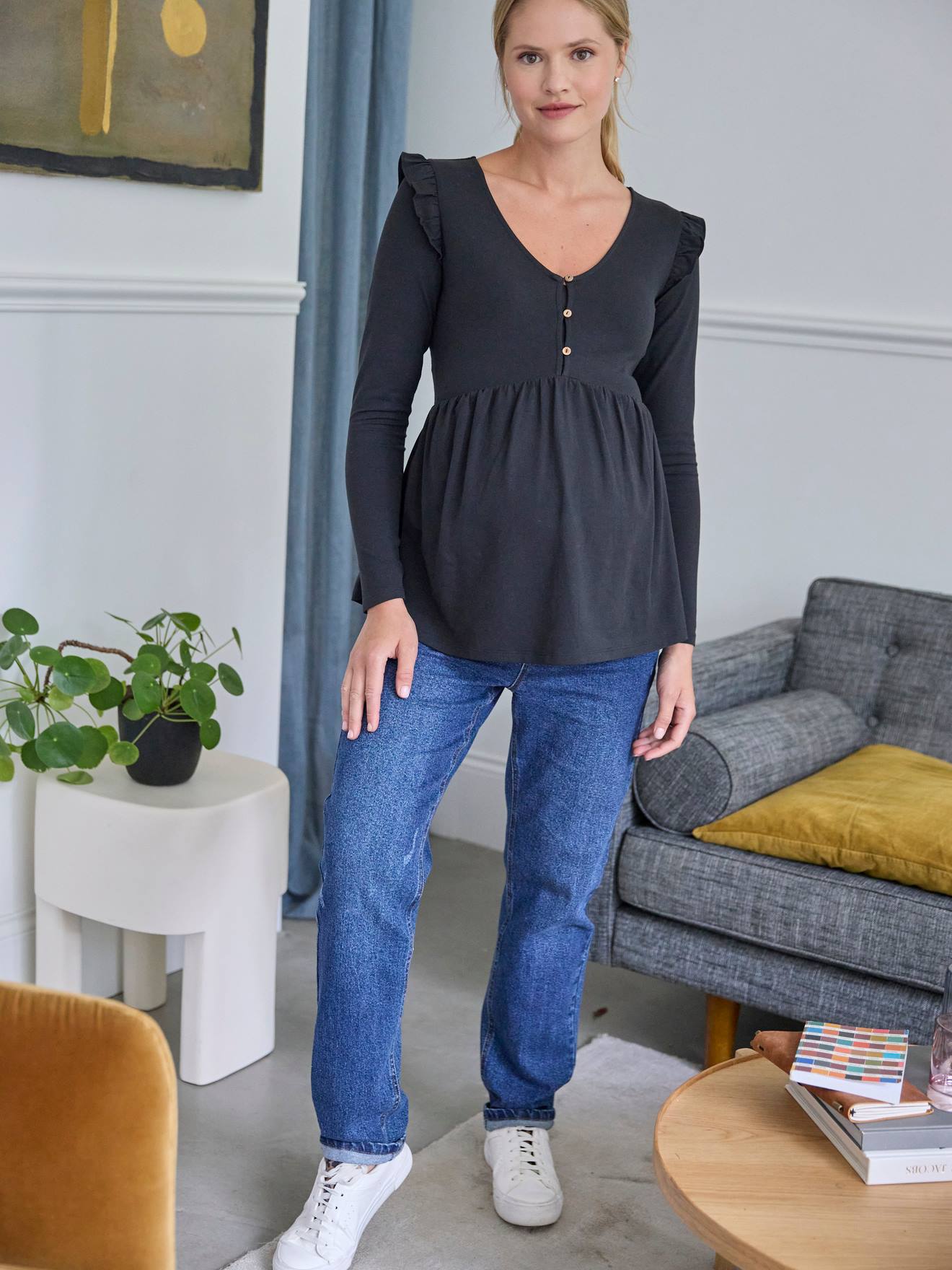 Vertbaudet Blusenshirt für Schwangerschaft & Stillzeit Oeko-Tex - schwarz