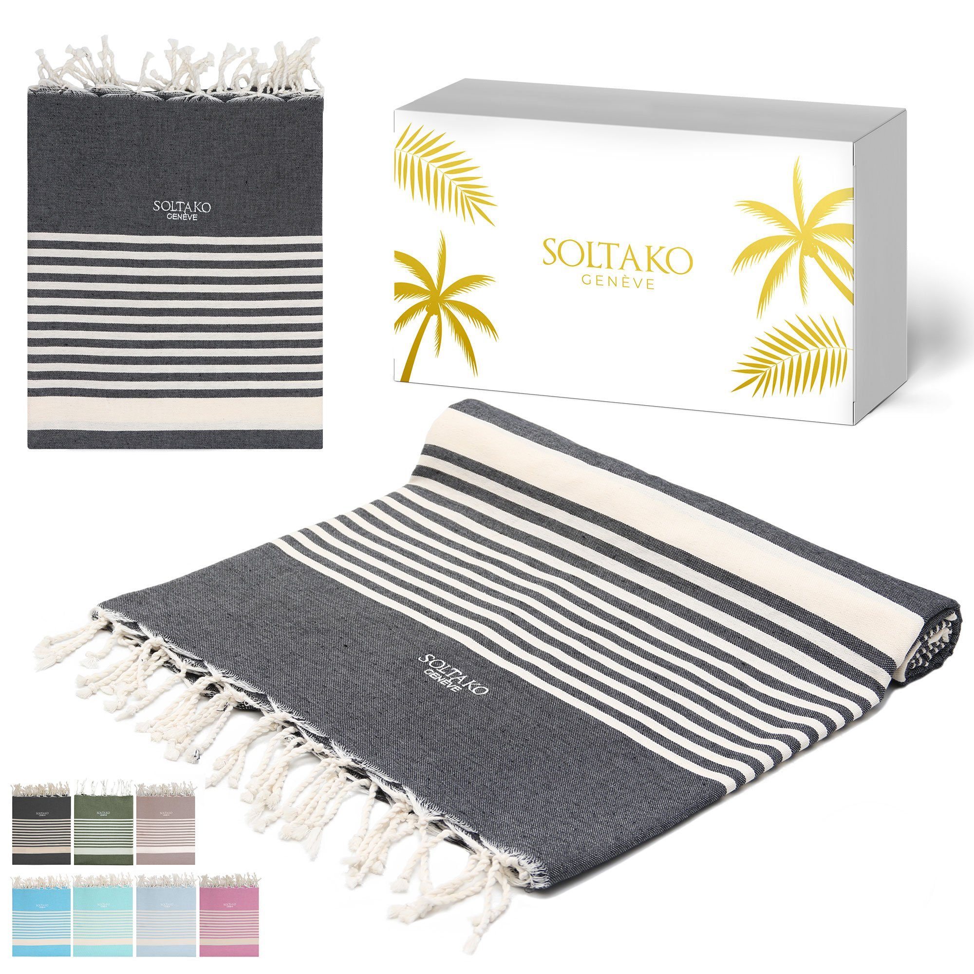 SOLTAKO Strandtuch XXL Strandtuch 200x200 / Hamamtuch Geschenkset 