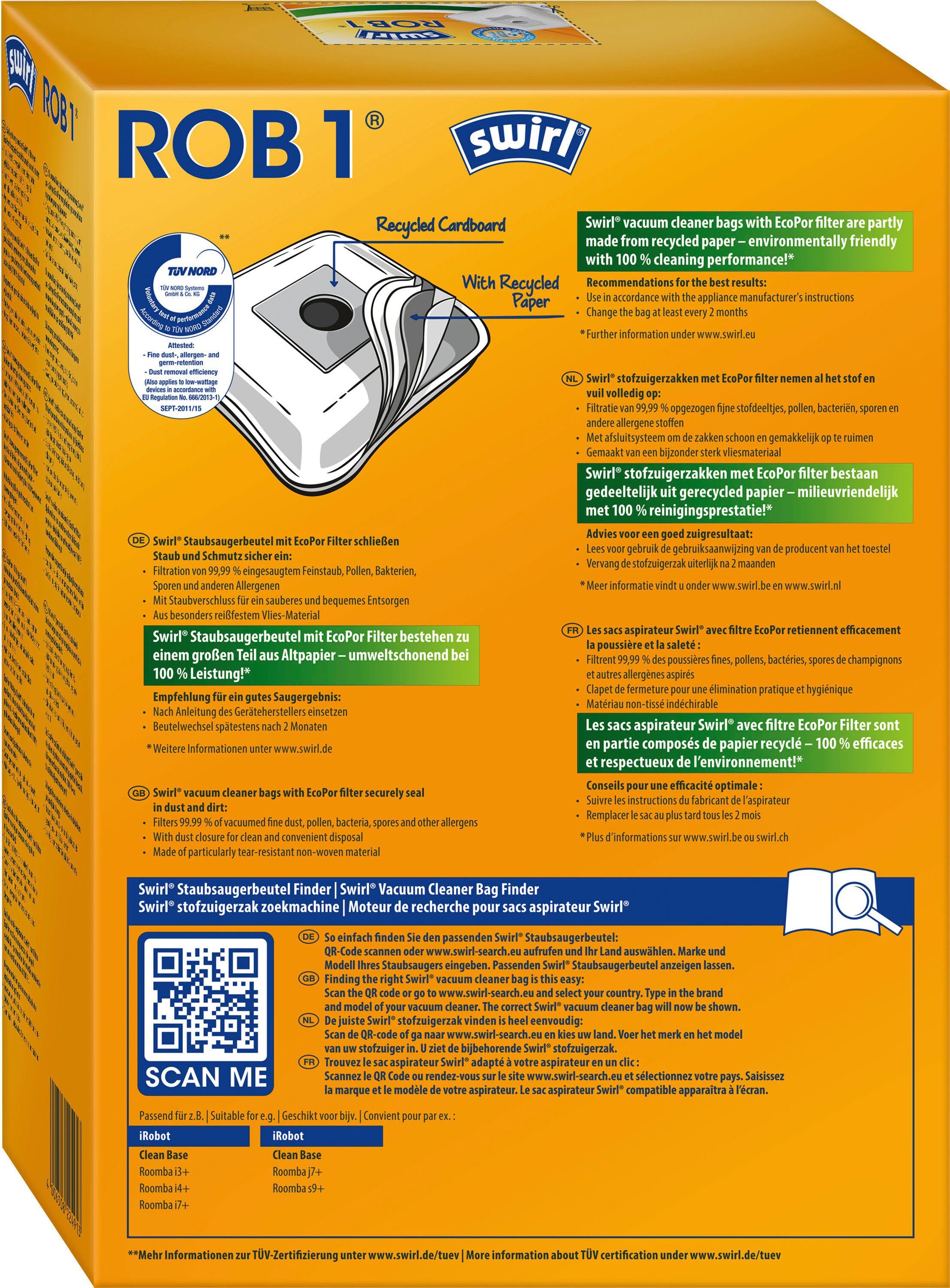 Swirl Staubsaugerbeutel ROB 1®, für iRobot Clean Base Automatische Absaugstation, 4er-Pack