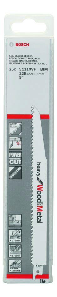 Bosch Blue Accessories 2608657611 S1110VF bajonettsagblad tungt for tre og metall 225 mm 25 deler