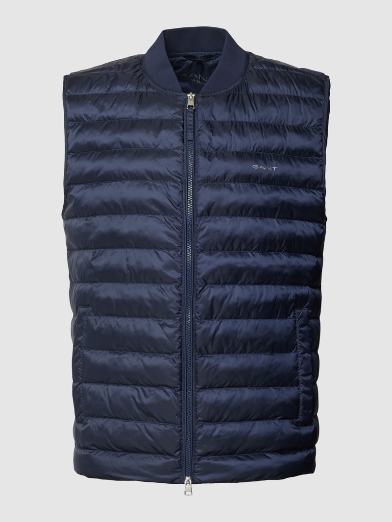 Steppweste mit Label-Print in marineblau