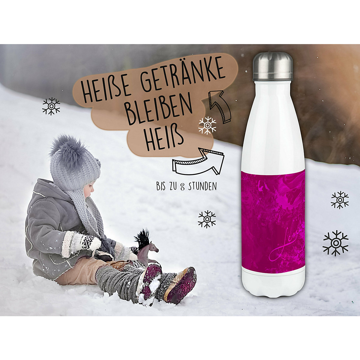 Edelstahl Kinder Thermoflasche / Trinkflasche bunt Traum Farbe brombeere Spülmaschinenfest, Auslaufsicher, Bruchfest, Doppelwandig, Für Heißgetränke geeignet, Mit Deckel, Isoliert