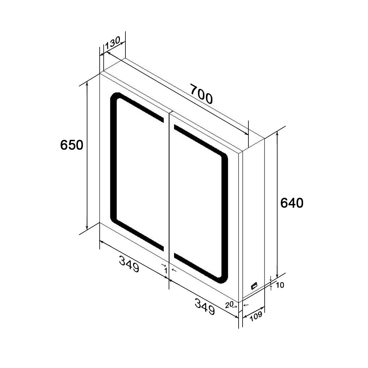 SONNI Badezimmerspiegelschrank Spiegelschrank 2-türig Bad LED Beleuchtung Badspiegel 70cm Breite Steckdose, Badschrank, Badezimmerspiegelschrank