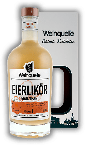 Weinquelle Eierlikör Marzipan 0,5 Liter Weinquelle Eierlikör Marzipan 0,5 Liter Hergestellt aus ausgesuchten Zutaten mit cremiger Textur. Für Marzipanliebhaber ein 