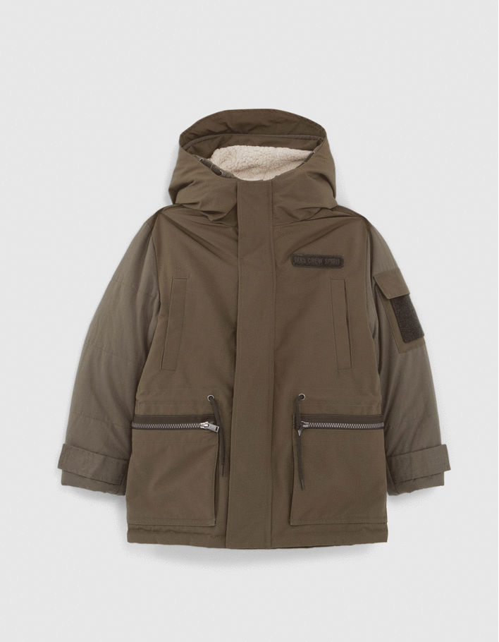 Parka 3-en-1 kaki et doudoune réversible garçon