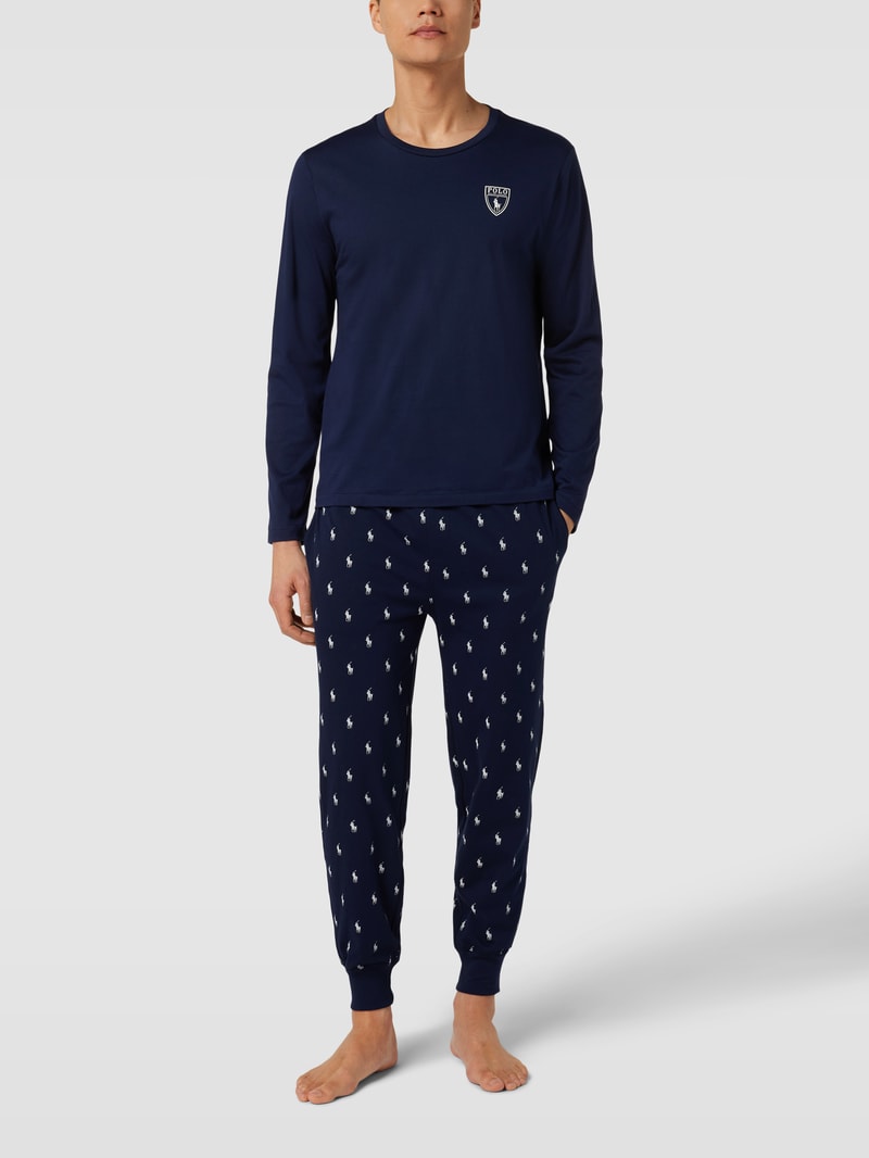 Pyjama mit Label-Details in marineblau
