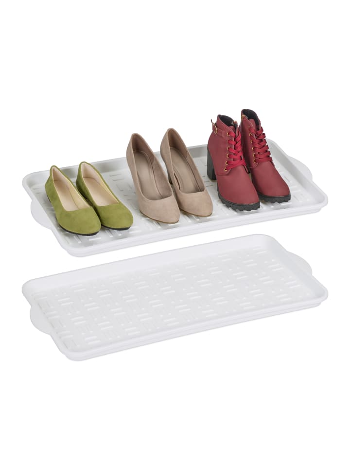 relaxdays 2 x Schuhabtropfschale in Weiß - (B)74x (H)3,5 x (T)36 cm günstig kaufen onesize
