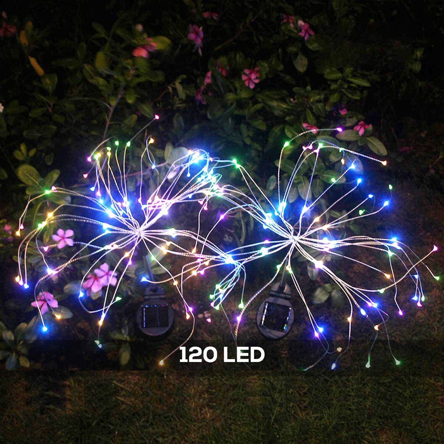 LETGOSPT LED Solarleuchte 2/4x Solar Feuerwerk Lichter 120 LEDs Gartenleuchten, IP65 Wasserdicht, LED fest integriert, bunt, Solarlampen für Außen Garten Terrasse Balkon Rasen Hinterhöfe Weg Deko