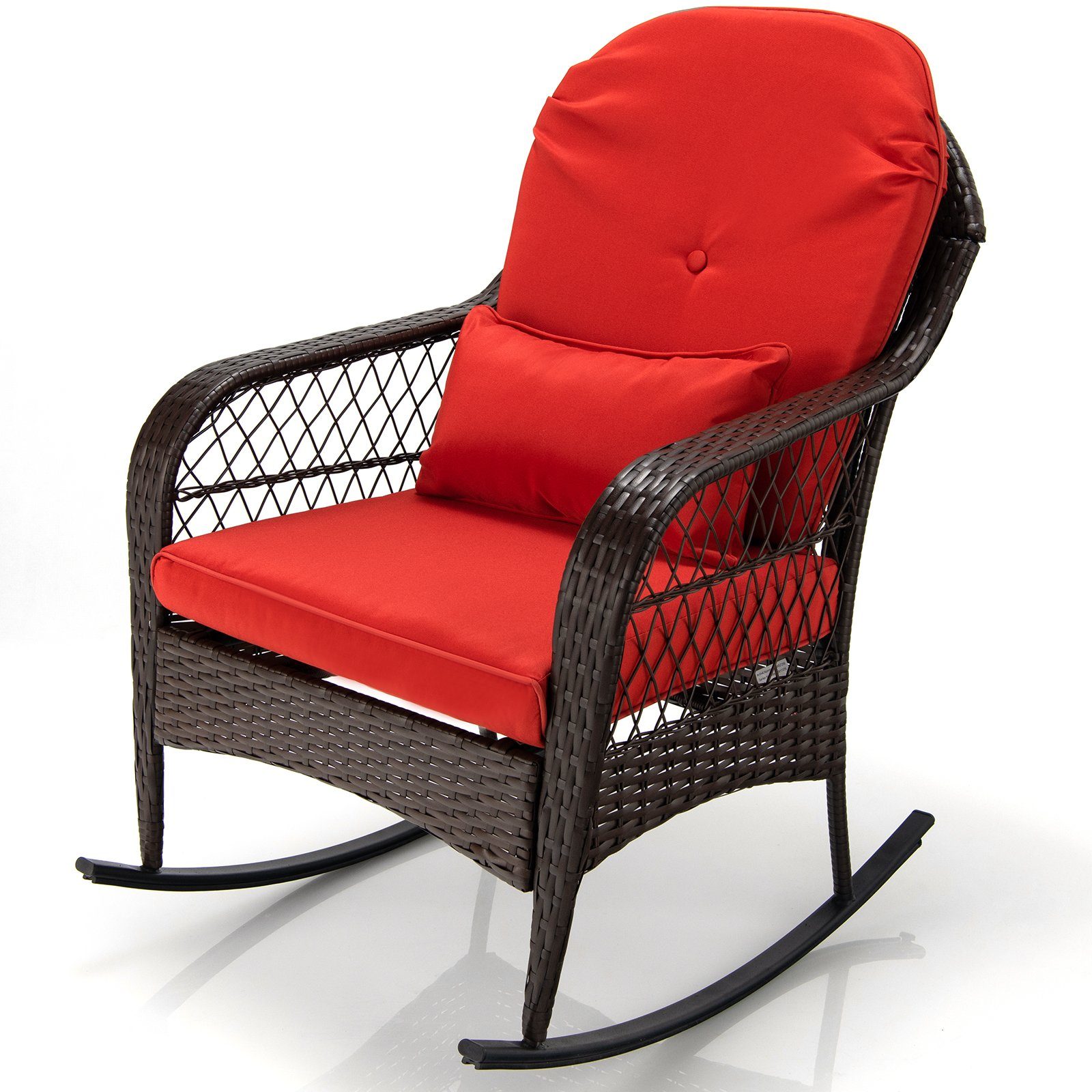 COSTWAY Schaukelstuhl, Rattan, mit Lehne und Kissen, 87x67x95cm