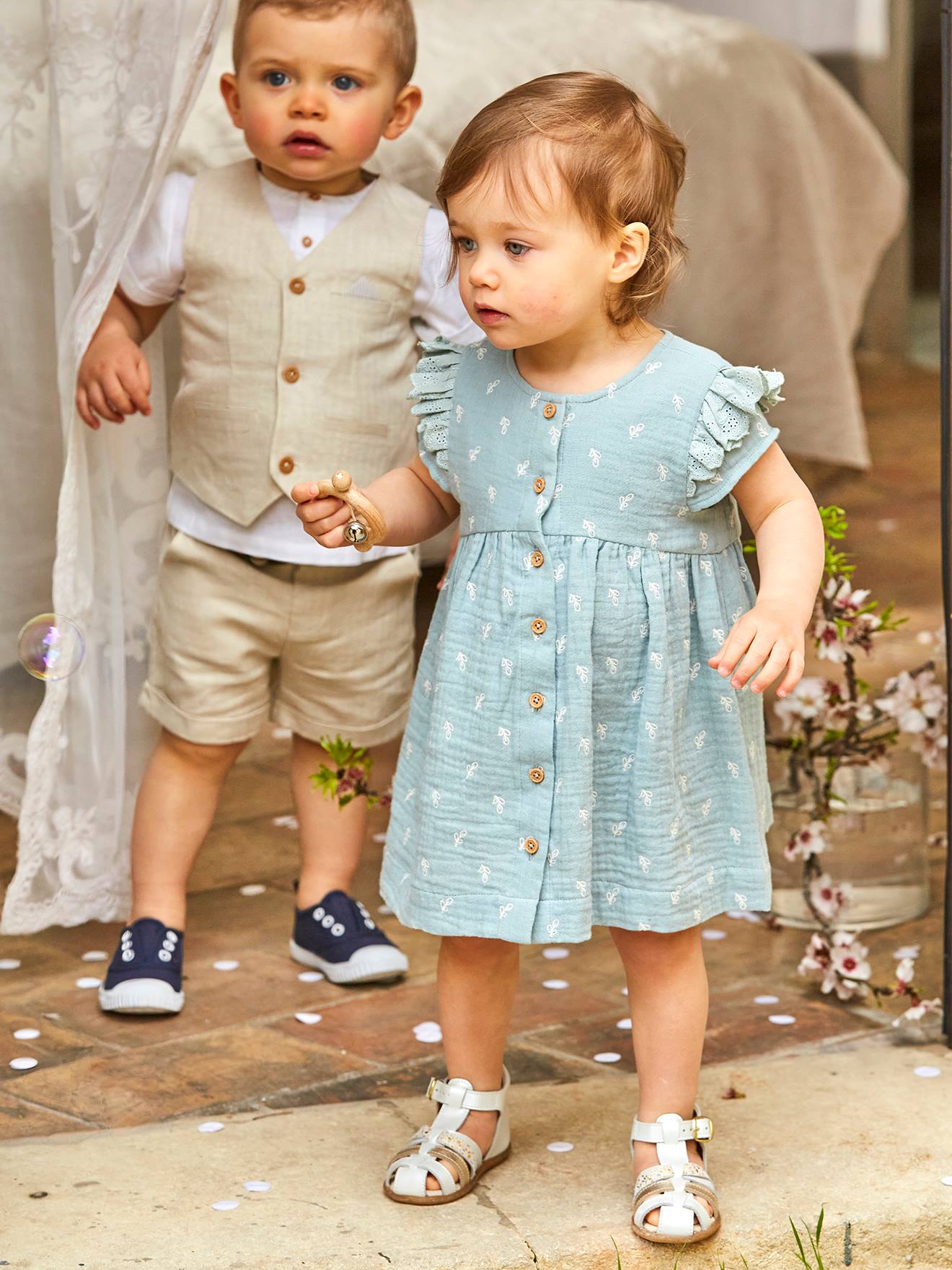 Sandales cuir bébé premiers pas bleu pâle